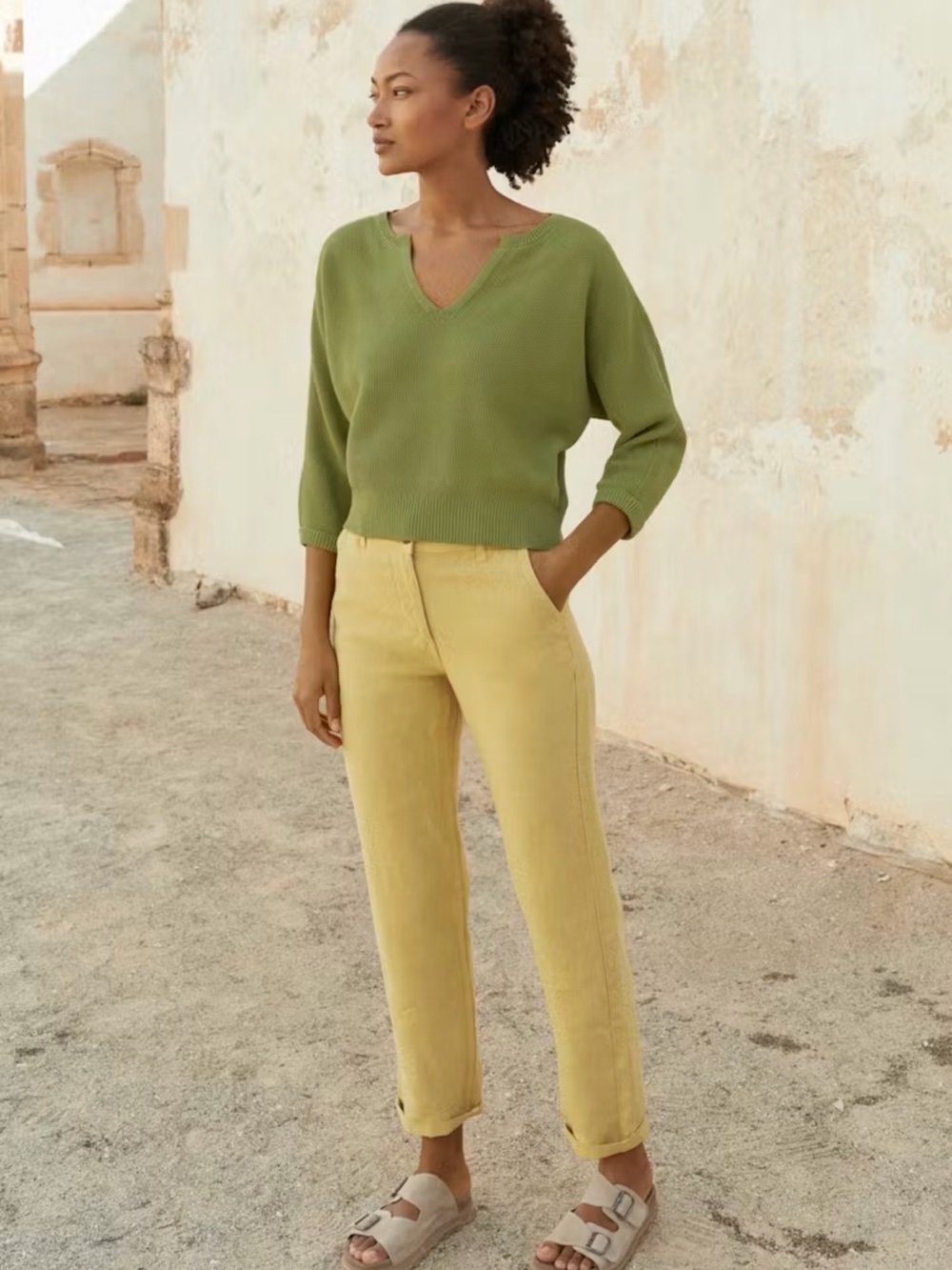 POETRY 100% Linen Slim-Leg Jeans Heavy Linen in Soft Gold
